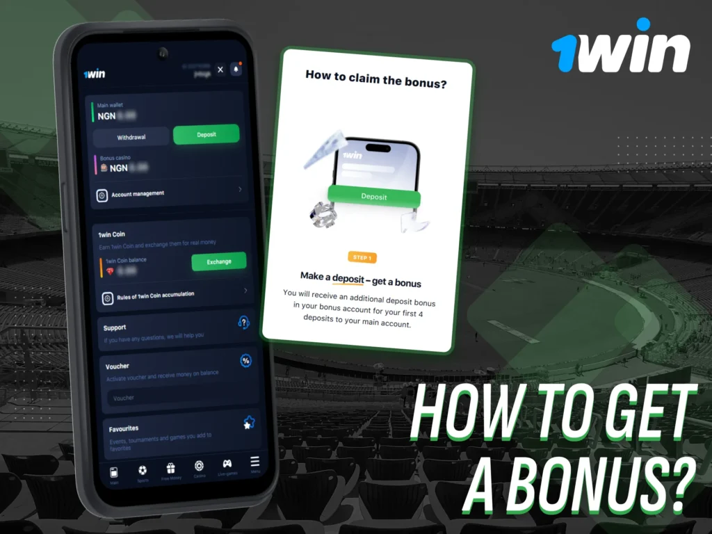 Getting the bonus in the 1win app is easy.