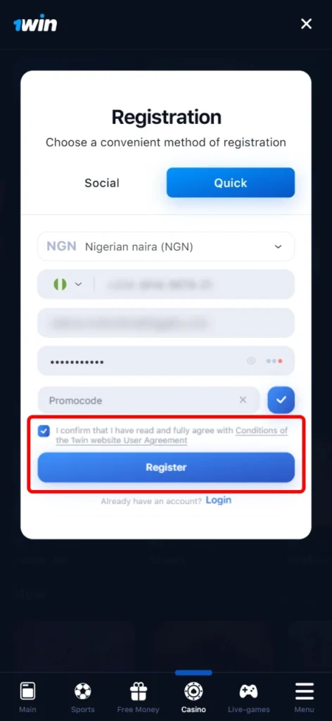 Sign up at 1Win and start betting and gambling.