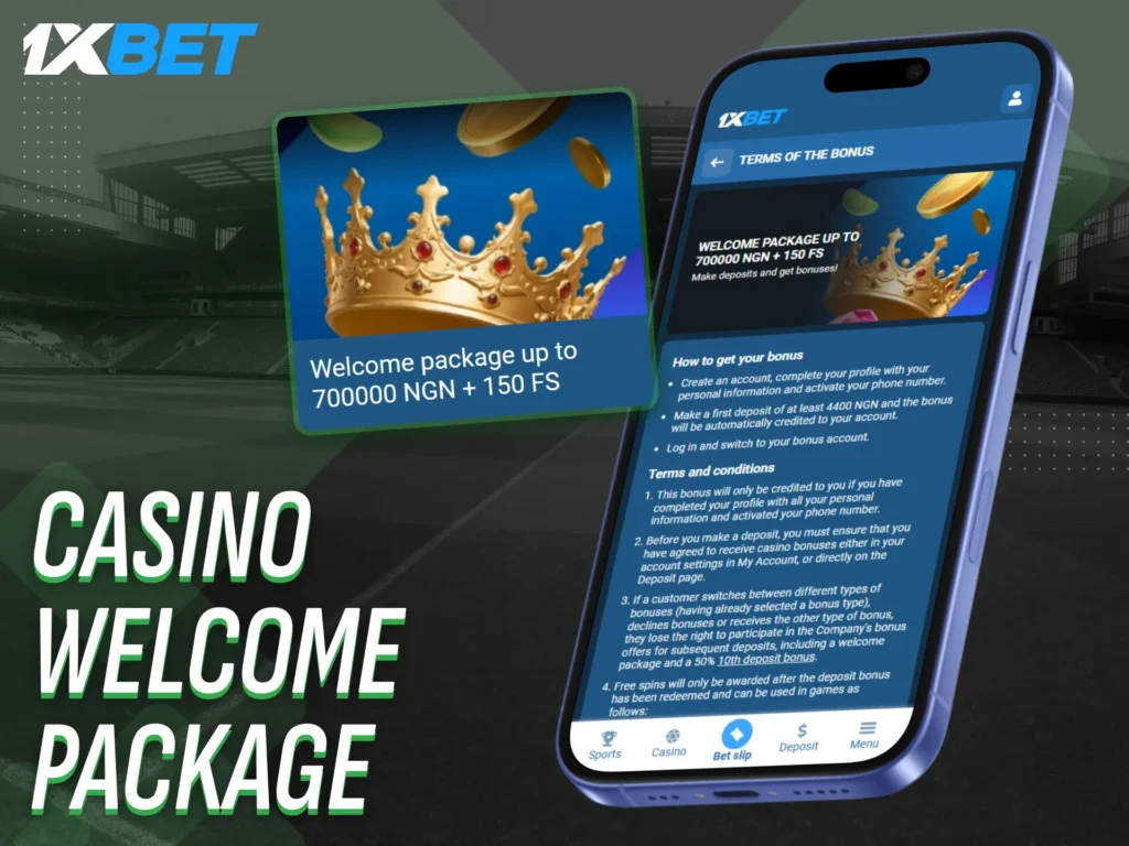 Get started with a generous casino welcome package from 1xbet Nigeria.