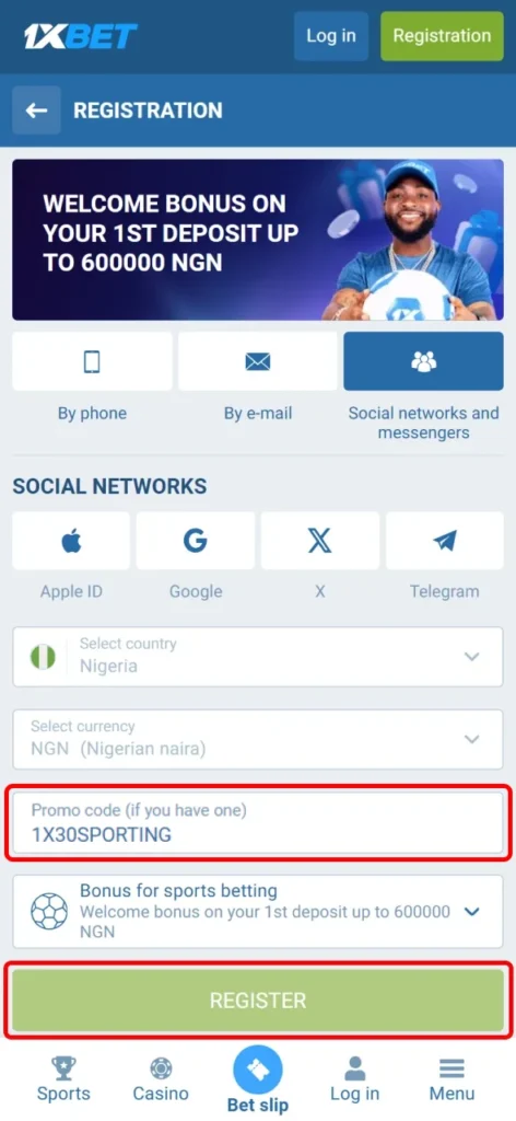 This is how you can register with 1xBet.