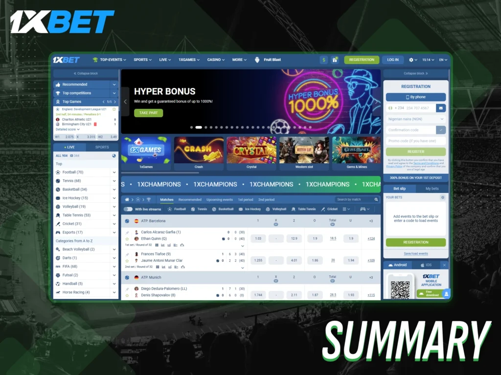 Check out the full summary of 1xBet features in Nigeria.