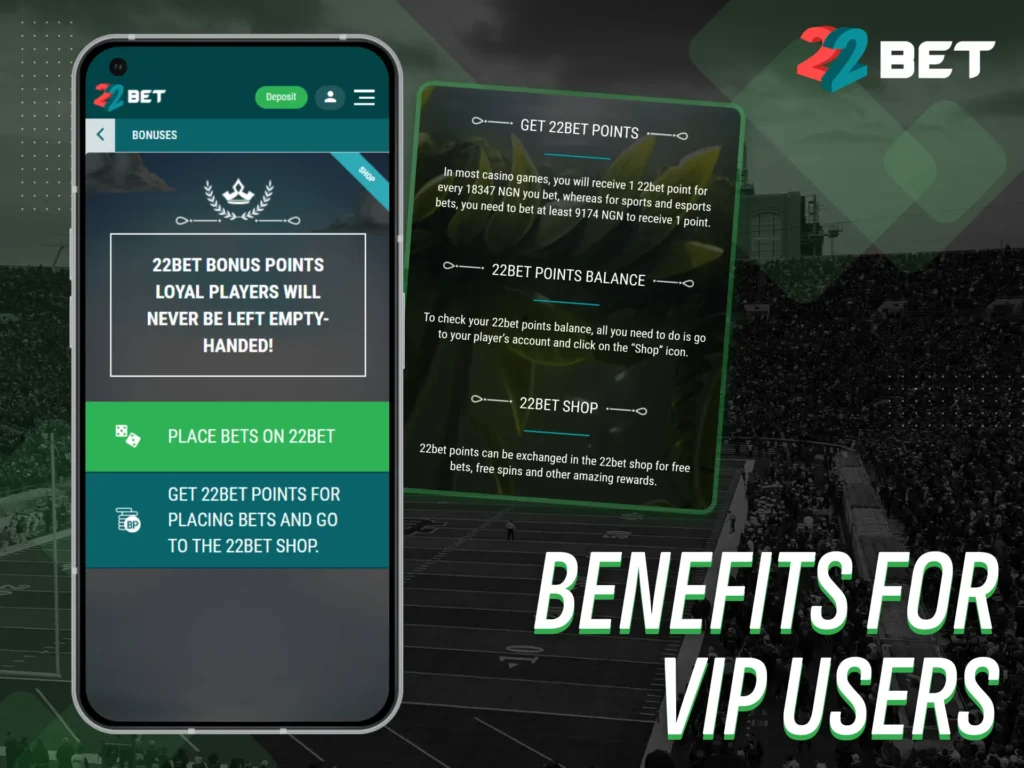 Unlock premium benefits as a VIP user on 22bet Nigeria.