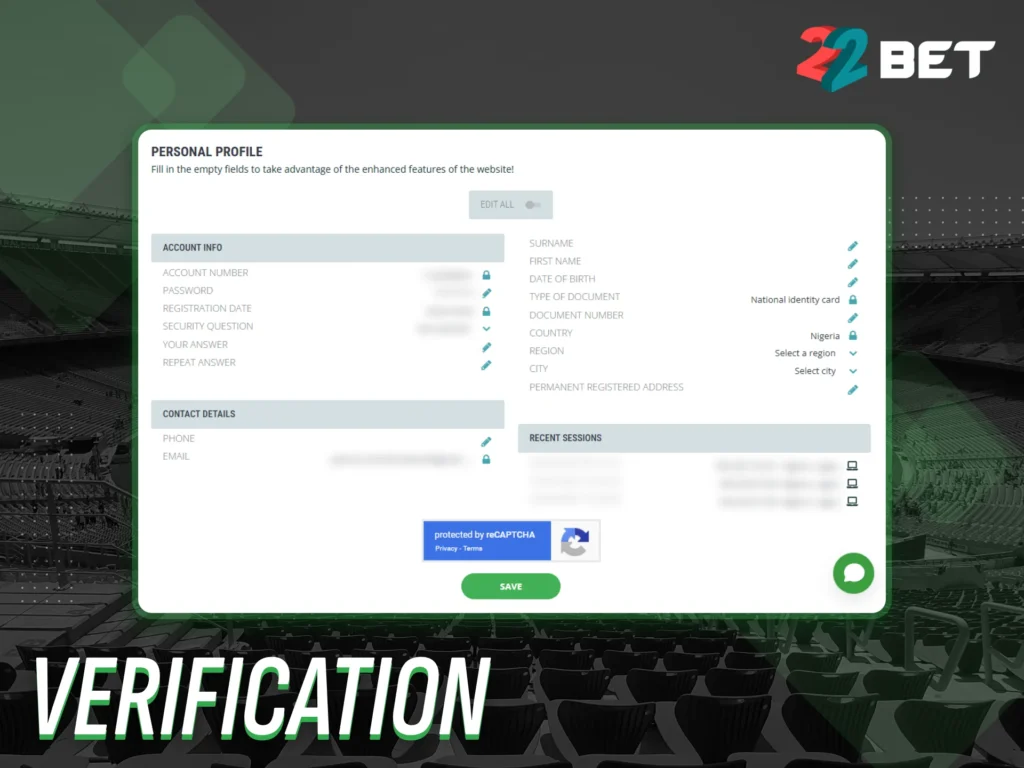 Verify your account to unlock all features at 22bet Nigeria.