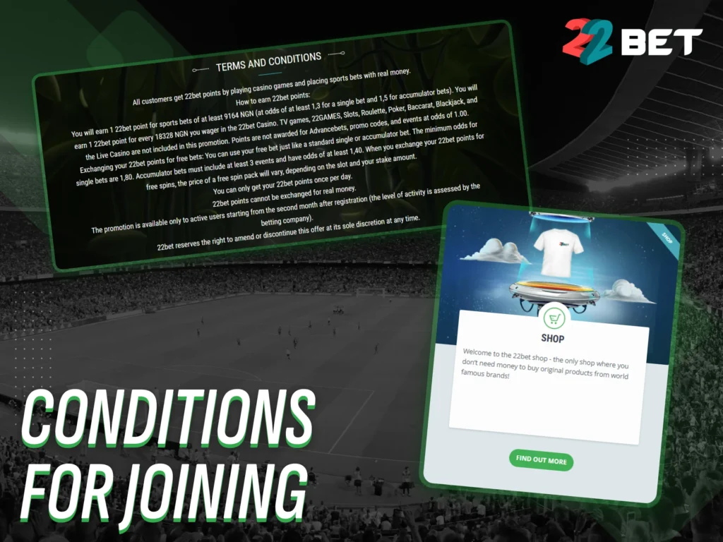 Read through the conditions for joining 22bet VIP Program in Nigeria.