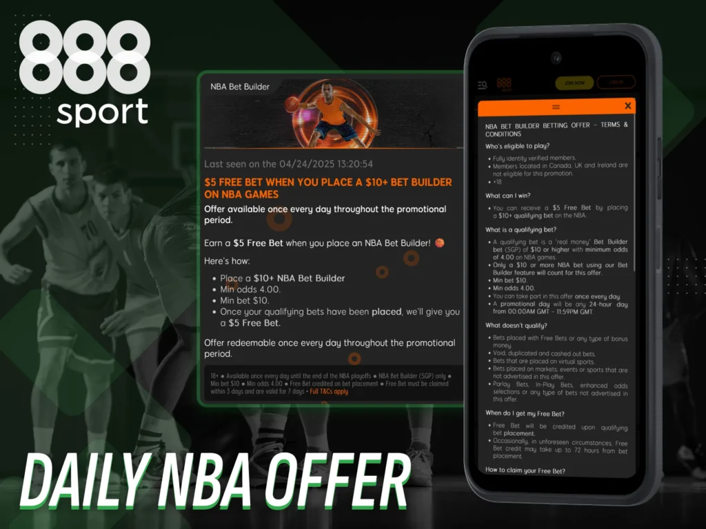 Take advantage of the daily NBA offer available on 888sport.