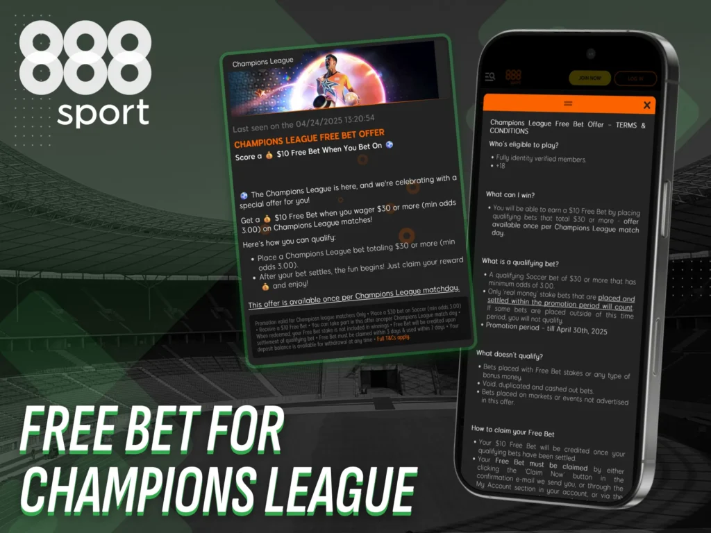 Get a free bet for the Champions League with 888sport.