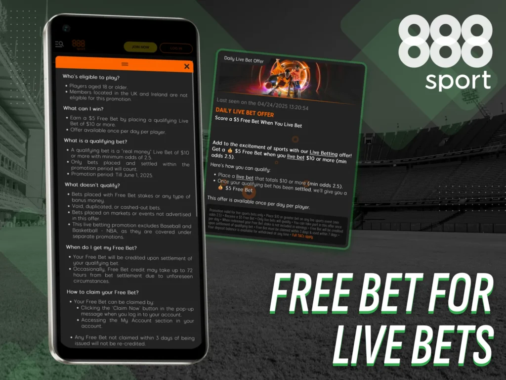 Receive a free bet for live events on 888sport Nigeria.
