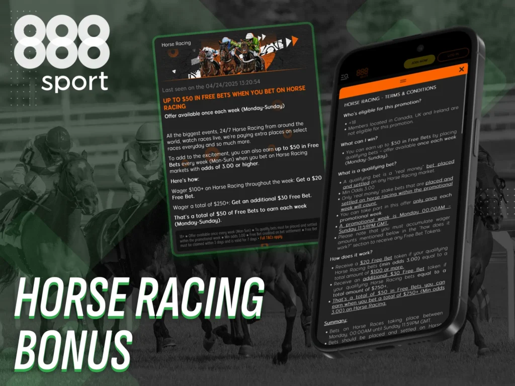 Get rewarded with a horse racing bonus in the 888sport app.