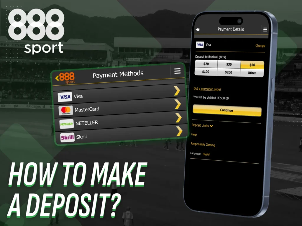 Make a secure deposit using the 888sport Nigeria app options.