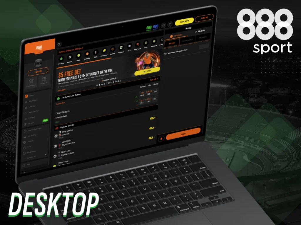 Access full features using the 888Sport desktop platform.