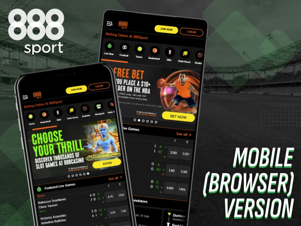 Use the mobile browser version of 888Sport for easy betting.