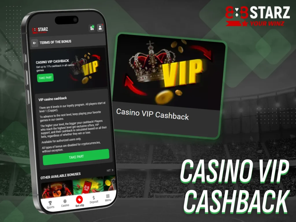 Enjoy VIP cashback offers for casino games in 888starz.