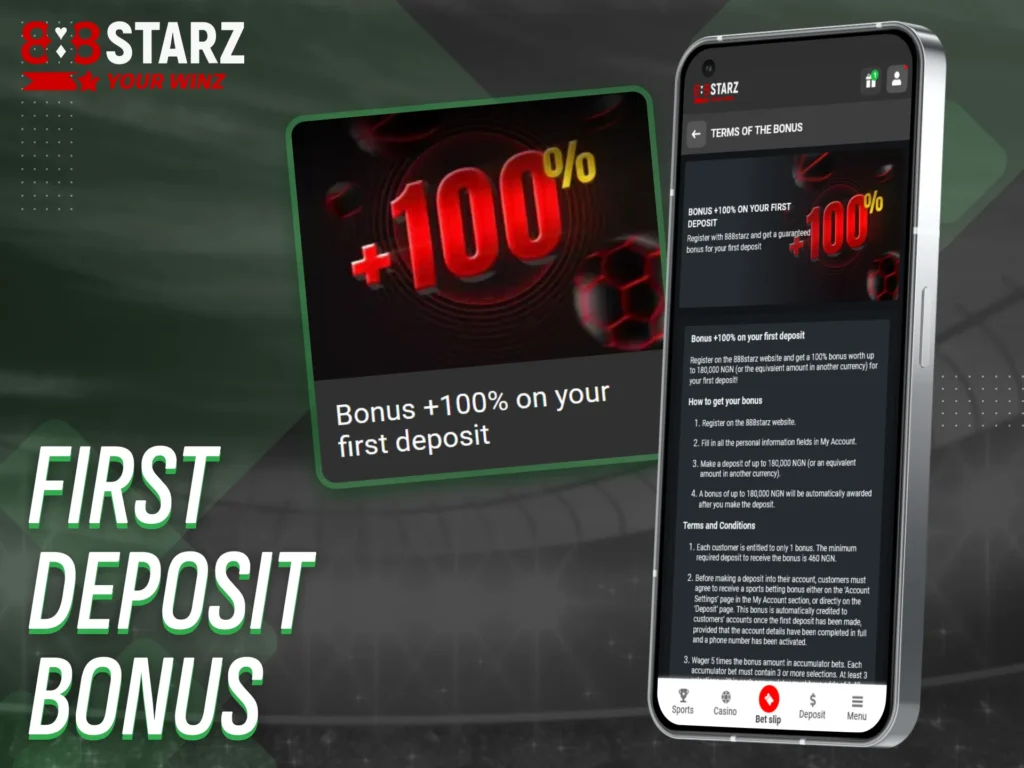 Receive a first deposit bonus when joining 888starz Nigeria.