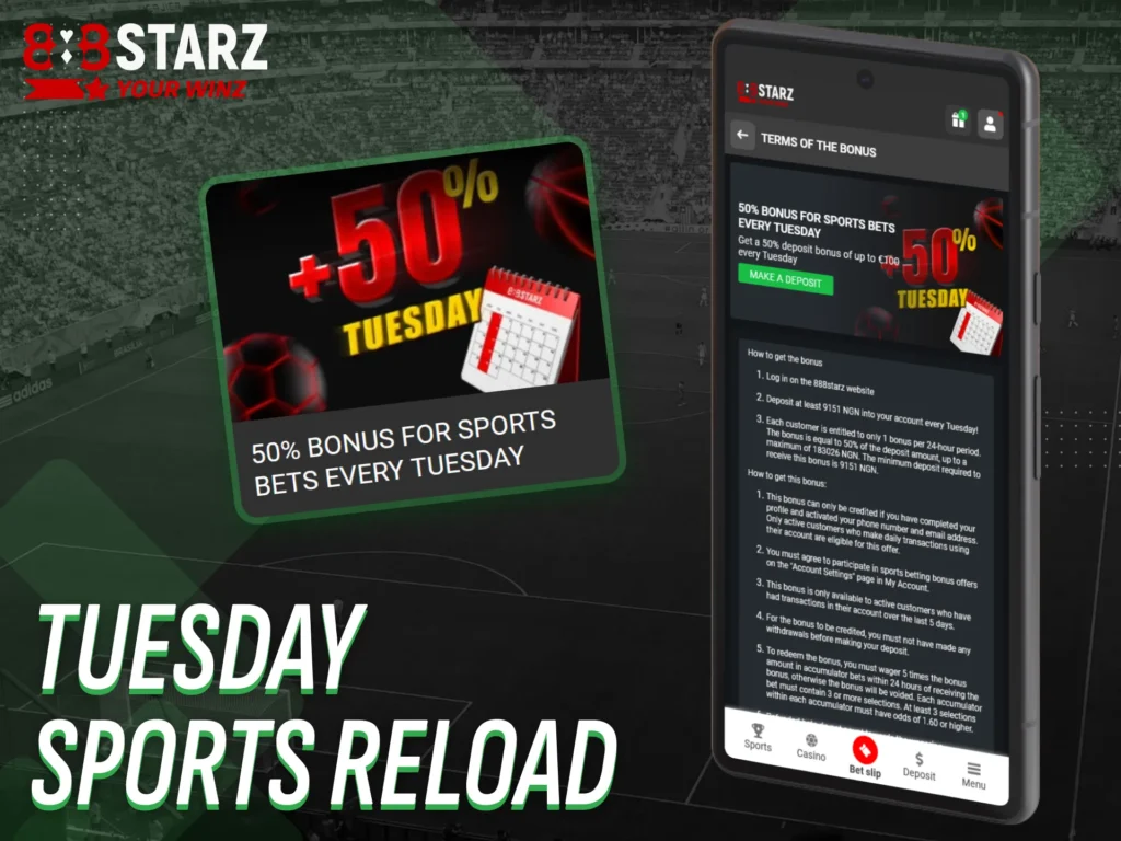 Boost your balance with the Tuesday Sports Reload bonus.