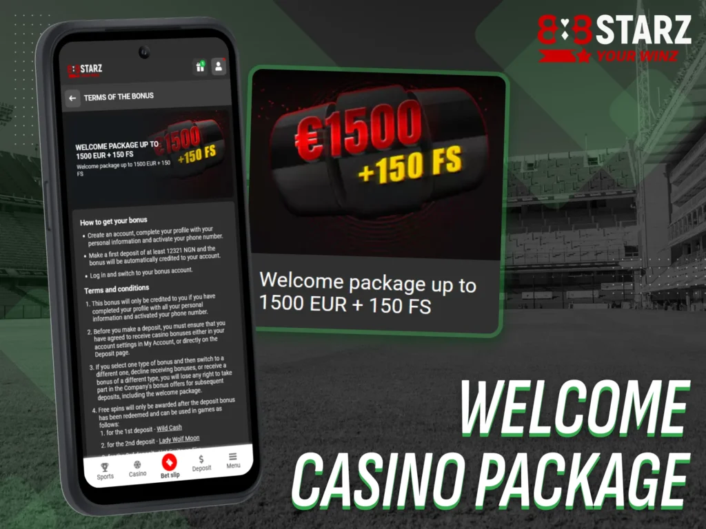 Activate your welcome casino package through the 888starz app.