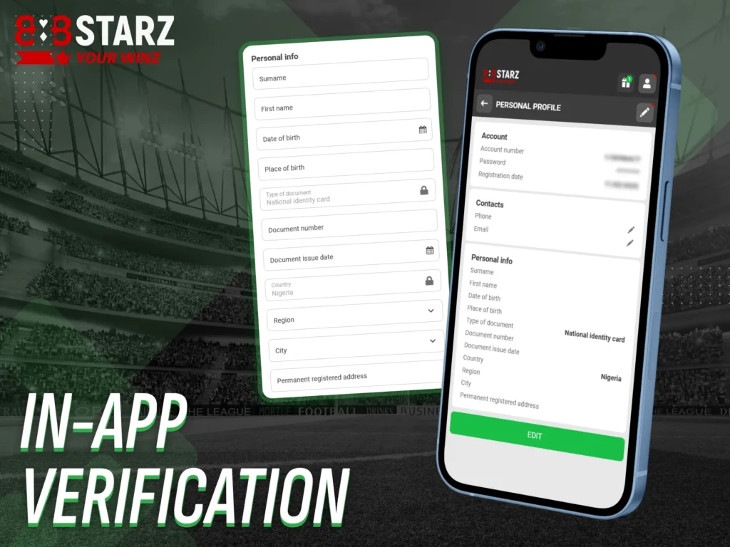Verify your identity directly in the 888starz Nigeria app.