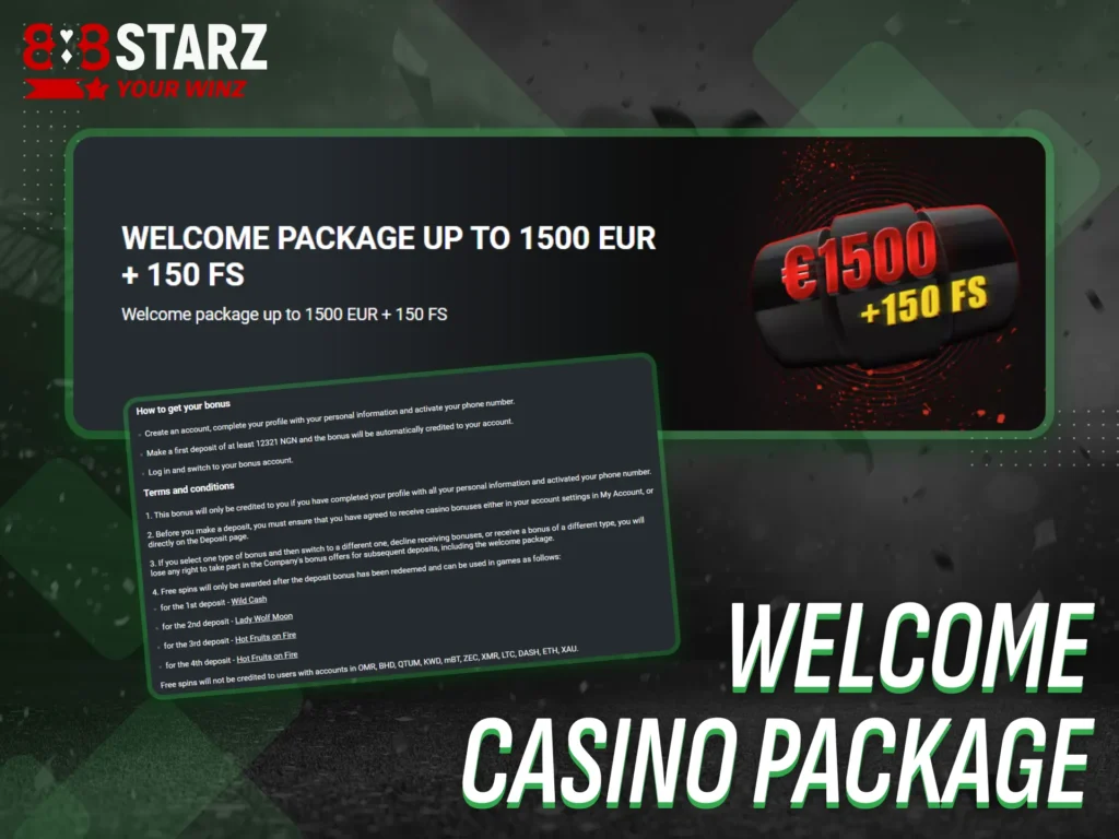 Unlock the full welcome casino package available at 888starz.
