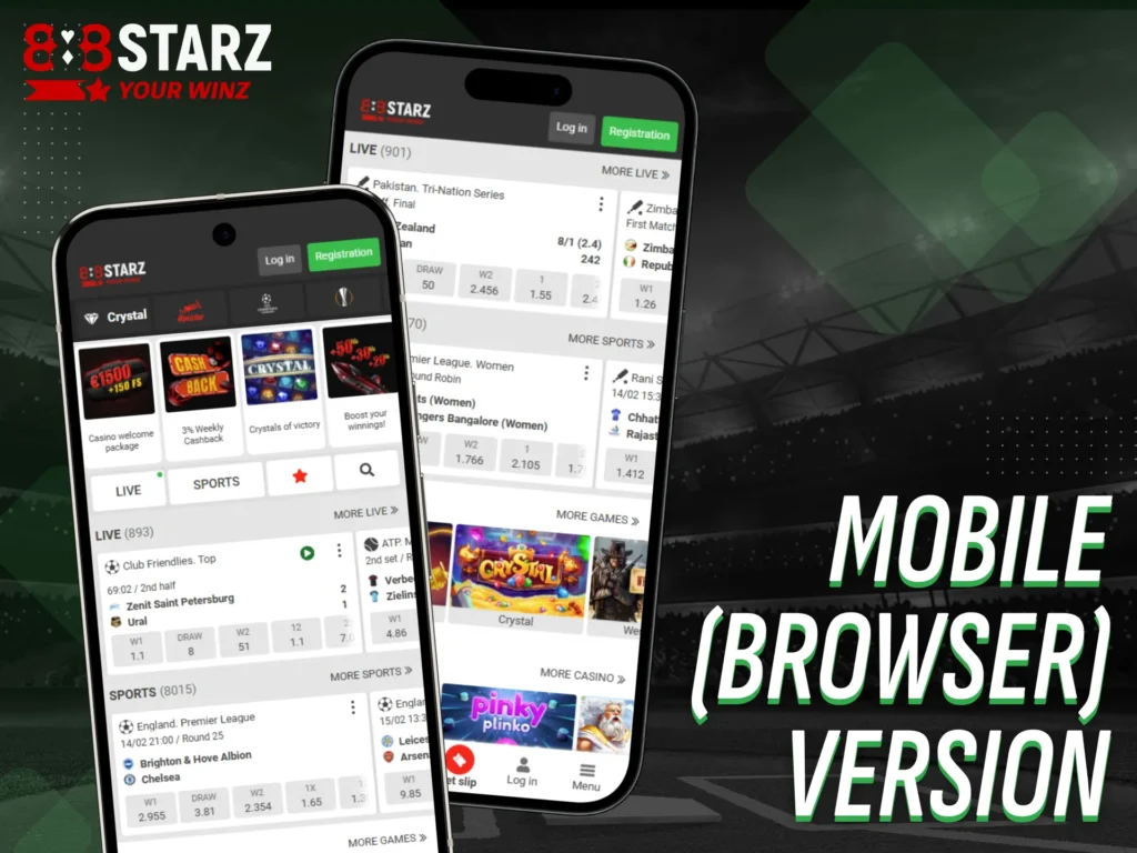 Bet easily through the mobile browser version of 888starz.