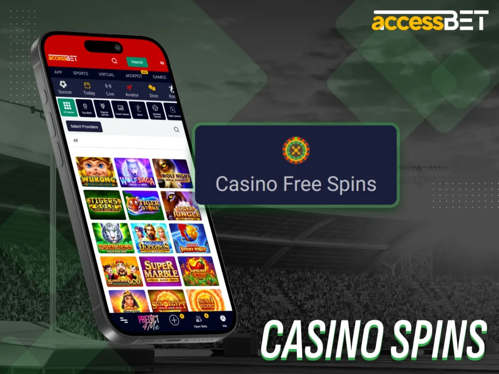 Receive free casino spins through the AccessBet app.