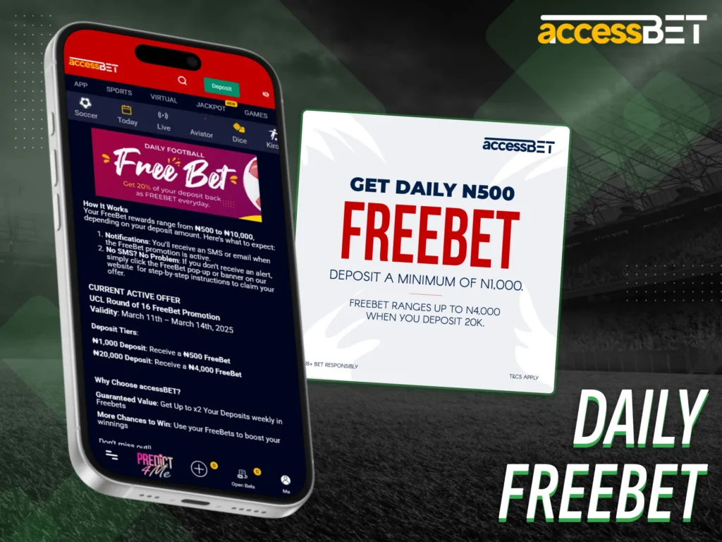 Get daily freebets when you log into AccessBet.
