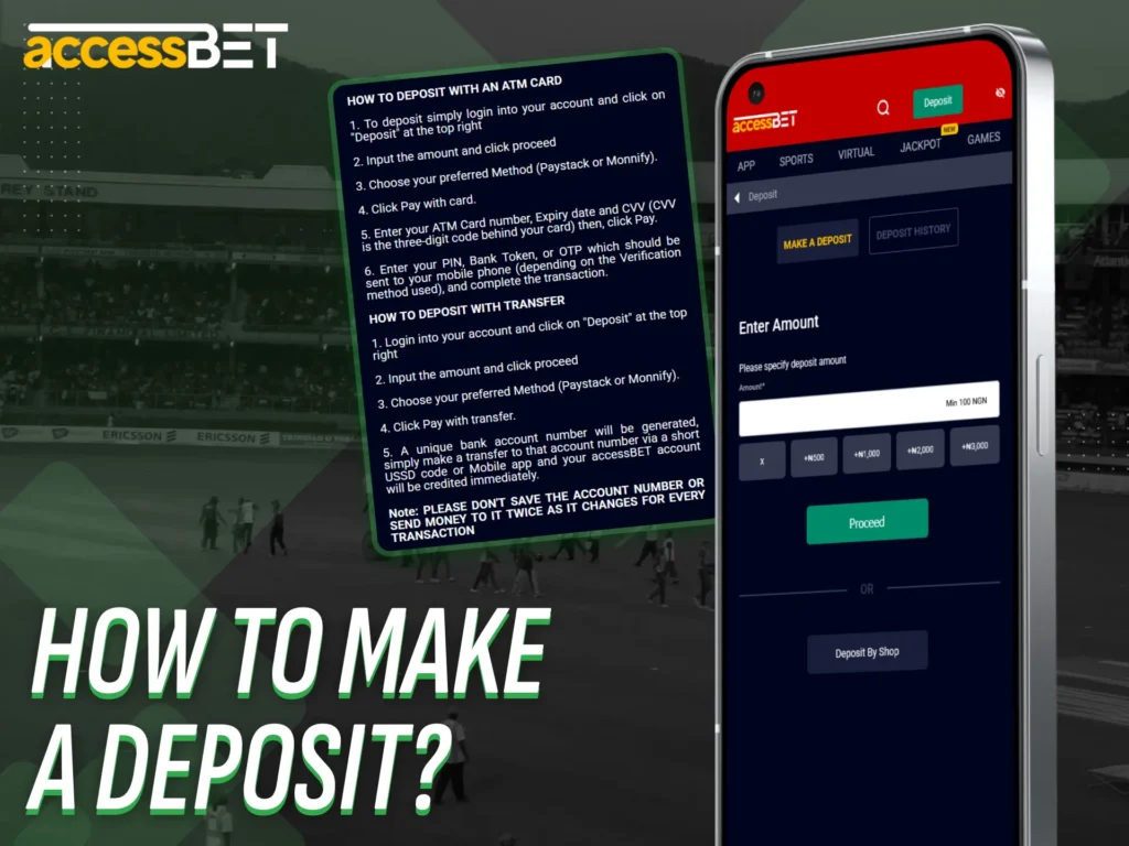 Add funds quickly with the AccessBet deposit options.