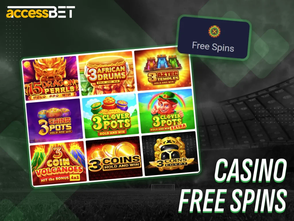 Spin the reels with free spins on AccessBet's online casino.