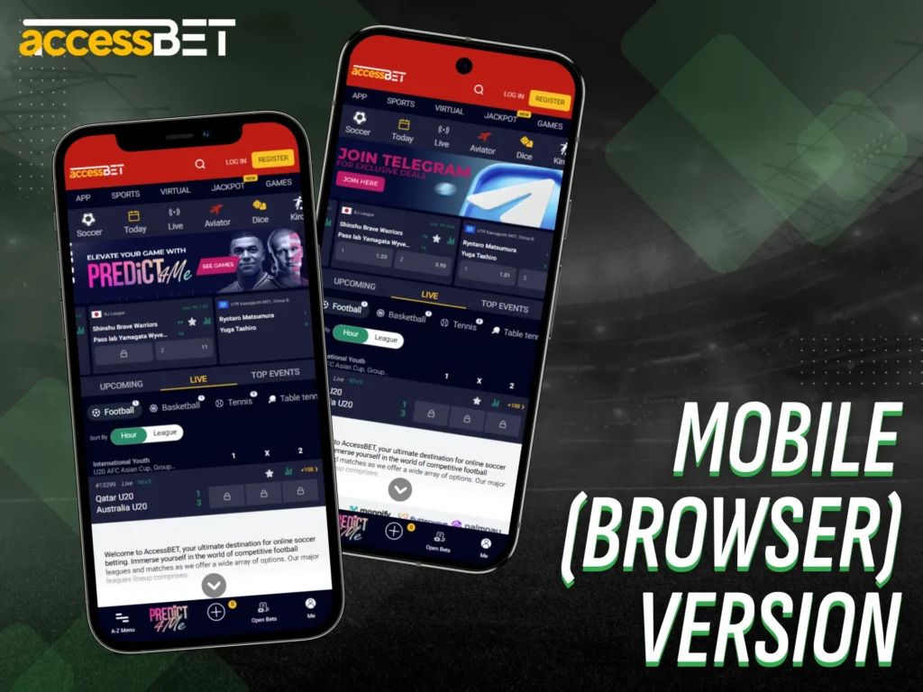 Access betting features through the mobile browser version of AccessBet.