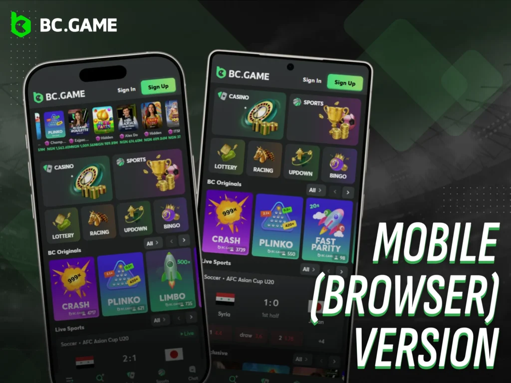 Access BC Game through a browser on your mobile device.
