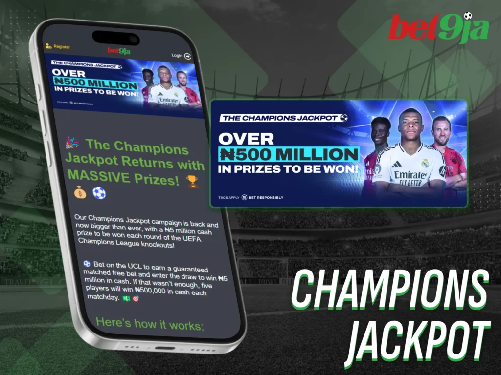Join the Champions Jackpot through your Bet9Ja app account.