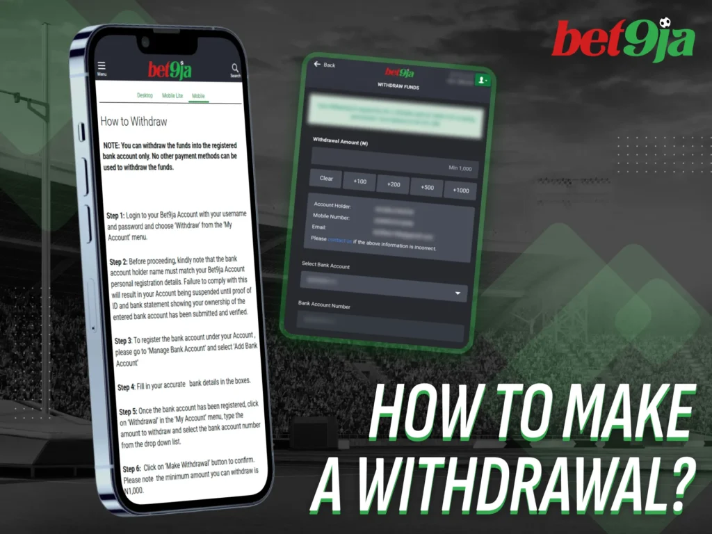 Withdraw your funds easily using the Bet9Ja app.