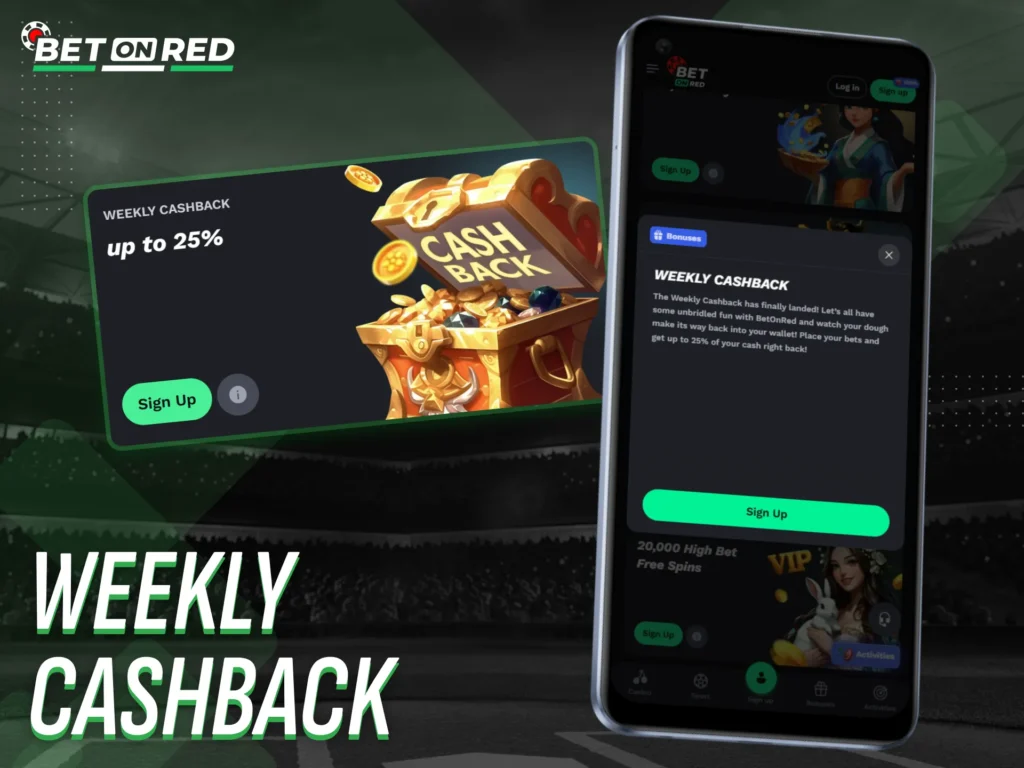 Receive weekly cashback directly through the Betonred app.