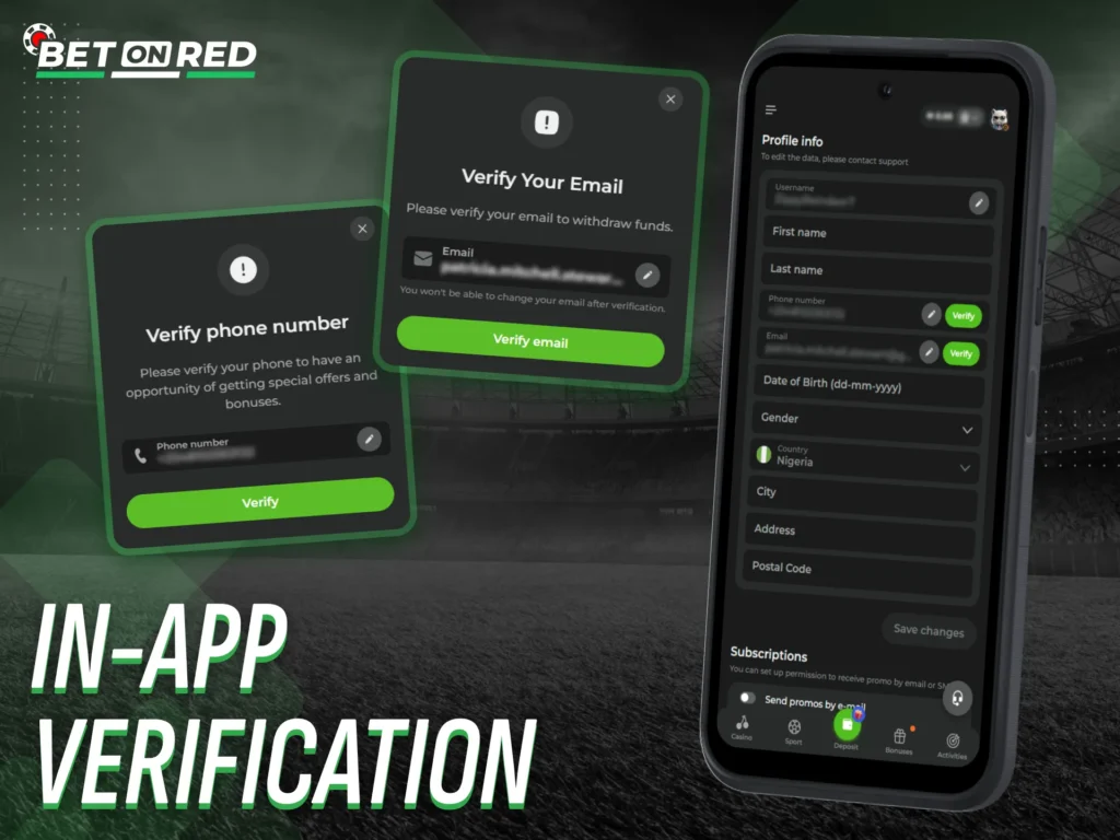 Verify your Betonred app account using the built-in app verification system.