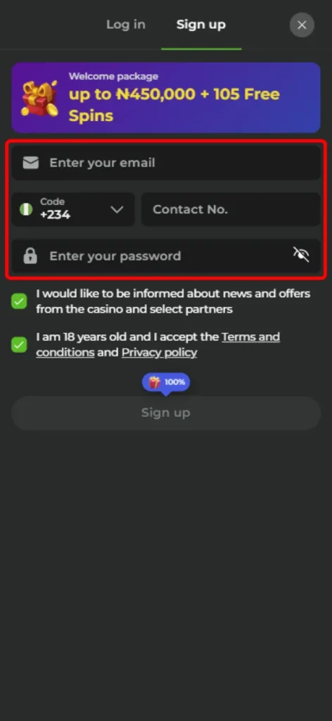 Fill in the email field with your details at Betonred.