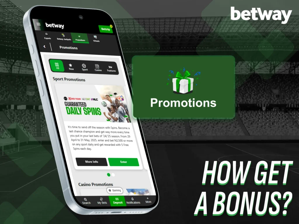 Follow the steps in Betway app to get your available bonus.