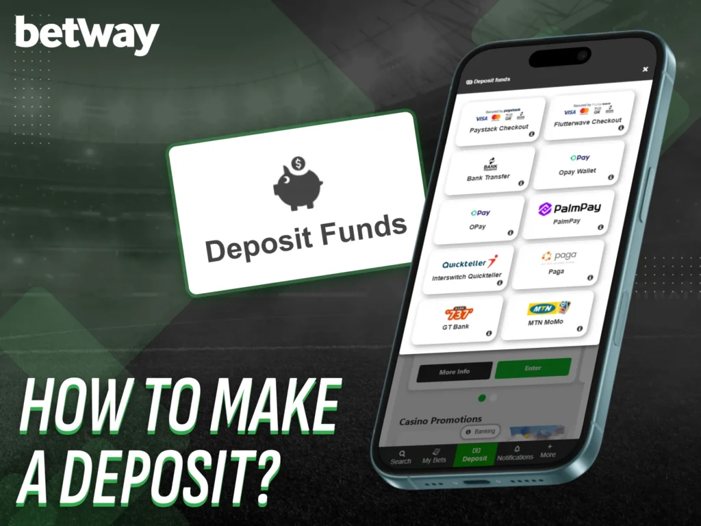 Deposit money easily through Betway’s secure mobile app.