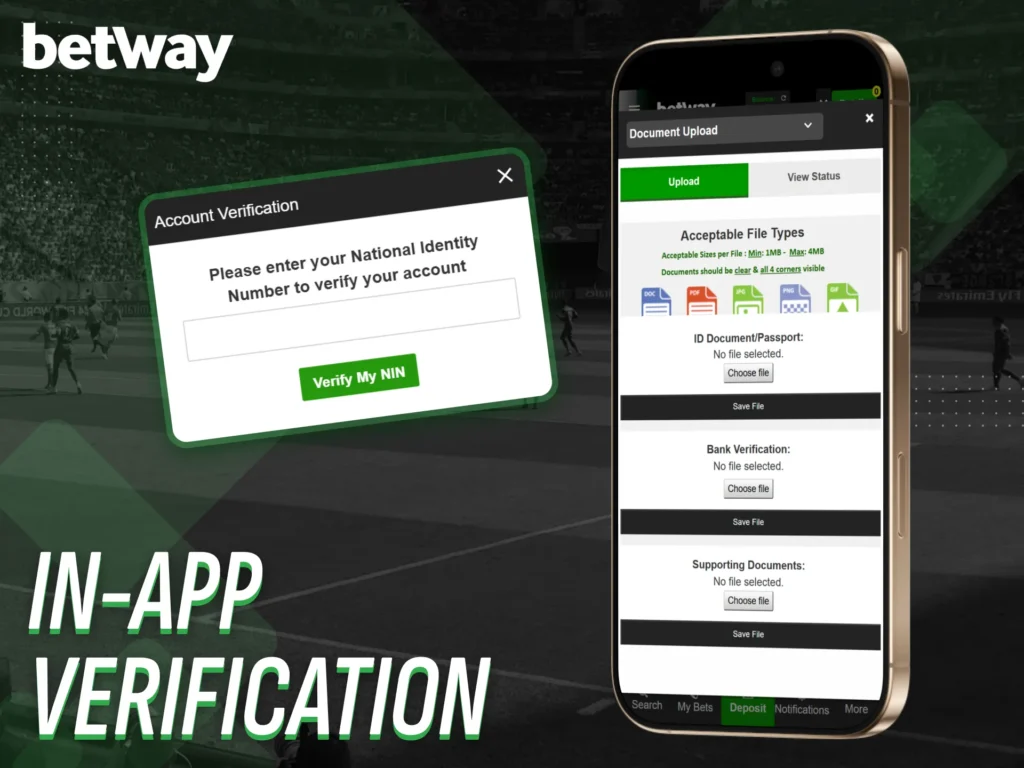 Verify your Betway account directly through the in-app verification system.