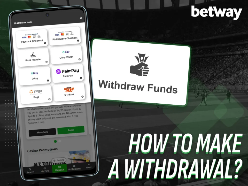Withdraw winnings using the Betway app fast and securely.
