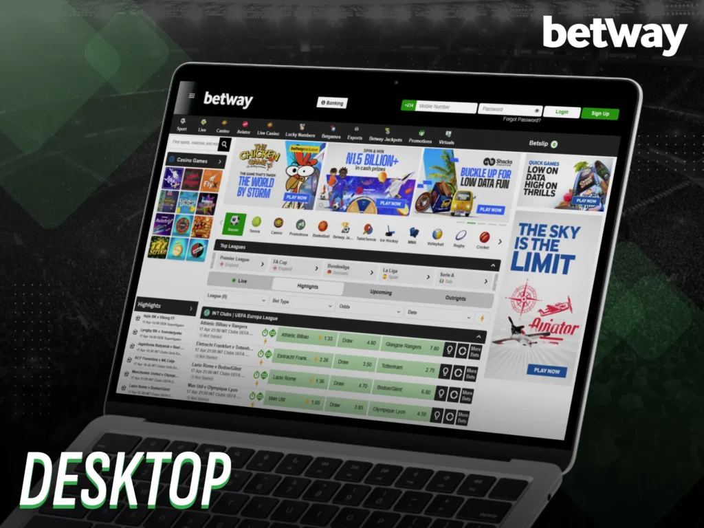 Access all features via the Betway desktop version.